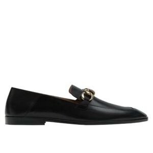 Massimo Dutti Black Leather Loafers with Gold Chain